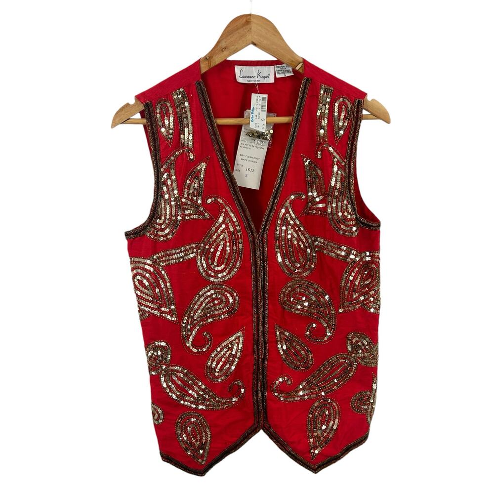 Lawrence Kazar‎ Sequined Beaded Vest Small Pure Silk NWT Hip Hop Disco Fun